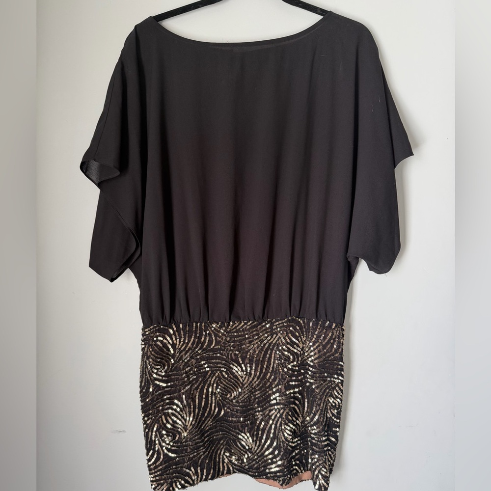 MM Couture by Miss Me Black Gold Sequin Mini Cocktail Dress Medium Party